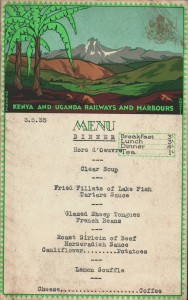 Menu from Leeson's trip to Africa in 1935 Menu from Leeson's trip to Africa in 1935